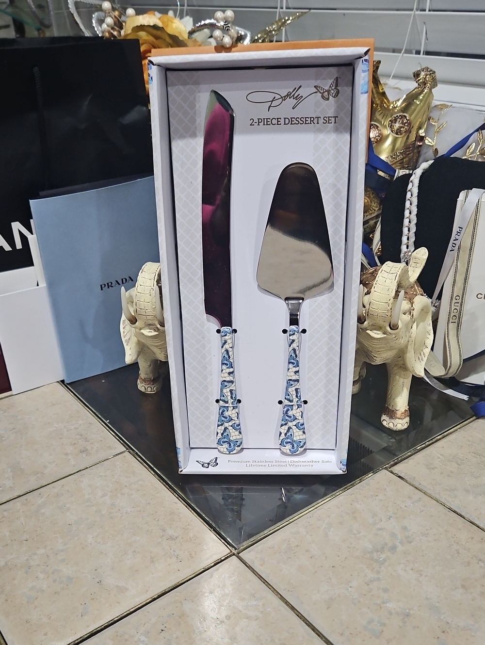 NIB! 2-Piece Dolly Parton Pfaltzgraff Mosaic Blue Butterfly Dessert Set!